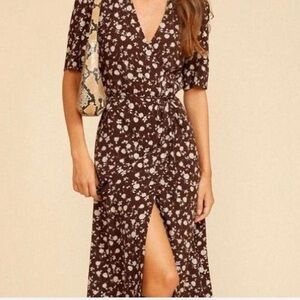 Rouje Brown Floral Wrap Dress